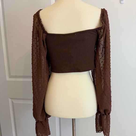 NWT Urban Outfitters Mirabel Puff Sleeve Cropped Blouse Chocolate Brown XXXL - Picture 6 of 9